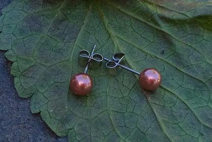 Perlové náušnice „Rose Copper“ – Pravé říční perly & Chirurgická ocel