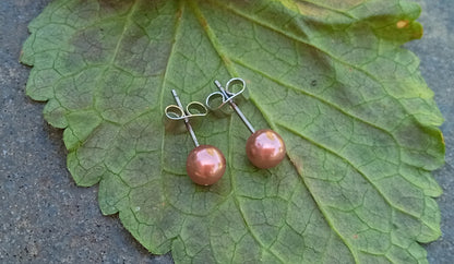 Perlové náušnice „Rose Copper“ – Pravé říční perly & Chirurgická ocel