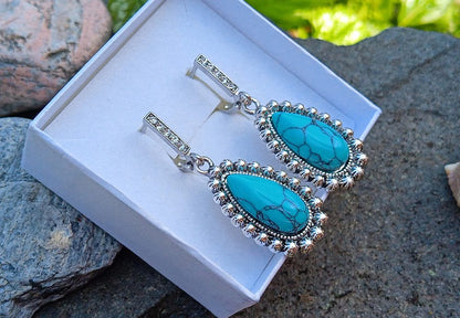 Visací náušnice s tyrkysem a zirkony, postříbřené – Turquoise Tear