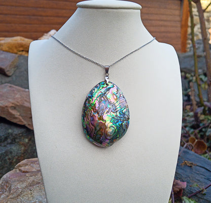 Abalone paua mušle na řetízku z chirurgické oceli