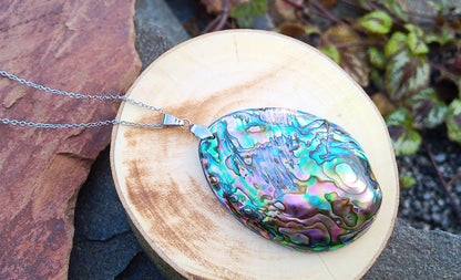 Abalone paua mušle na řetízku z chirurgické oceli