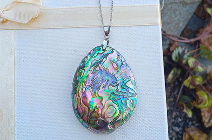 Abalone paua mušle na řetízku z chirurgické oceli