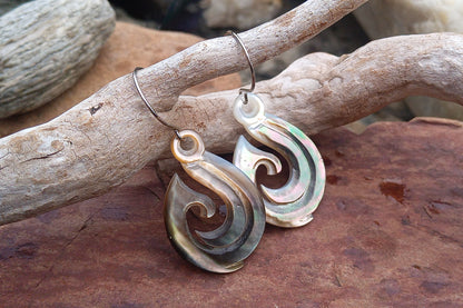 Náušnice z abalone perleti Háčky – Chirurgická ocel, 35x24 mm