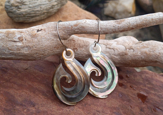 Náušnice z abalone perleti Háčky – Chirurgická ocel, 35x24 mm