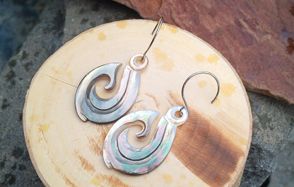 Náušnice z abalone perleti Háčky – Chirurgická ocel, 35x24 mm