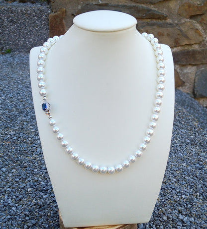 Perlový náhrdelník Shell (8 mm) s modrým zirkonem – Variabilní zapínání