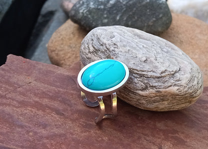 Azurový talisman – Ocelový prsten s velkým tyrkenitem