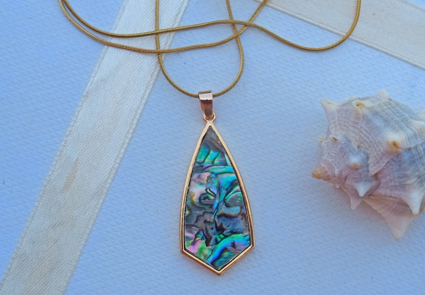Pozlacený ocelový náhrdelník s magickou abalone perletí