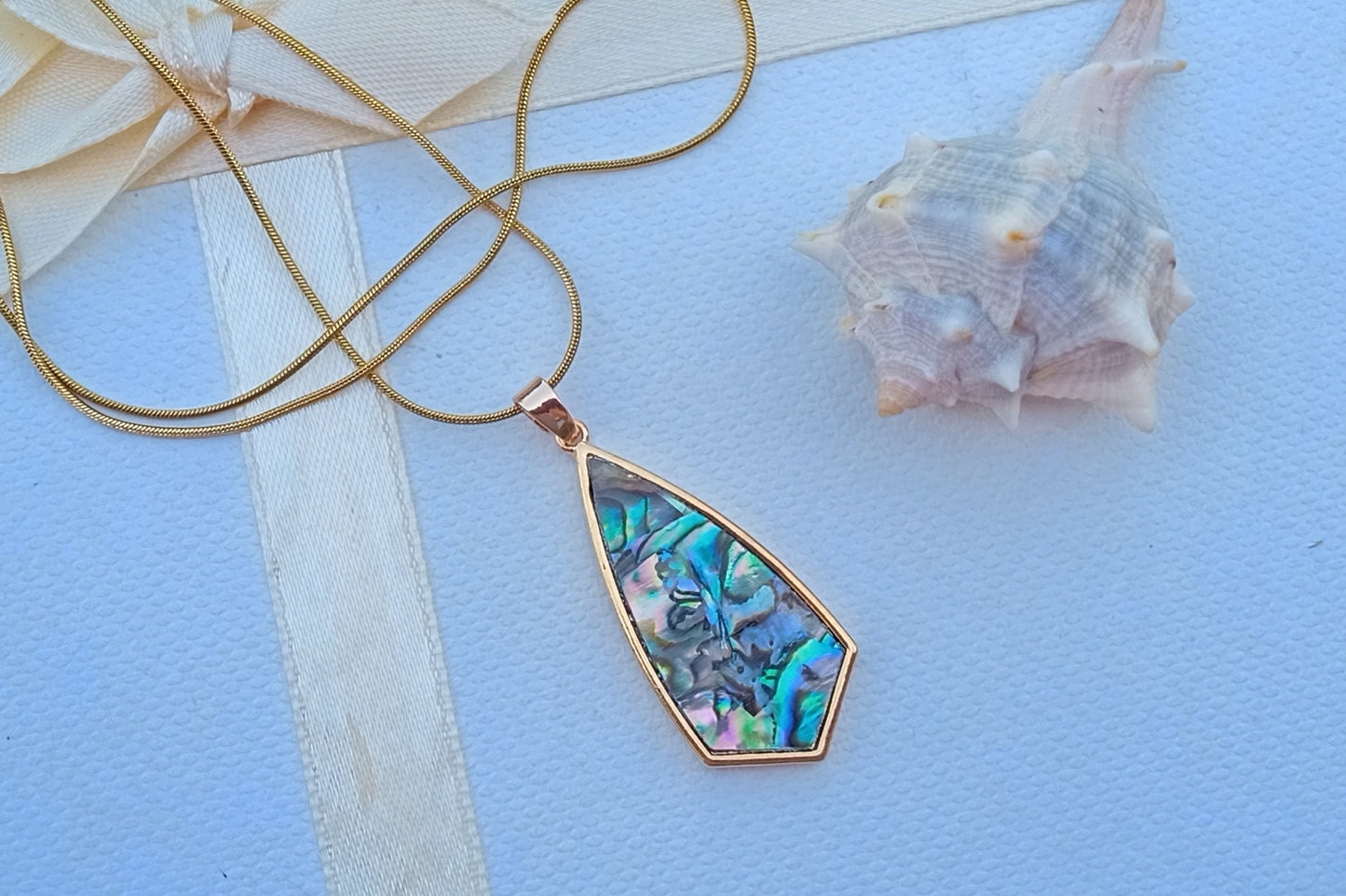 Pozlacený ocelový náhrdelník s magickou abalone perletí