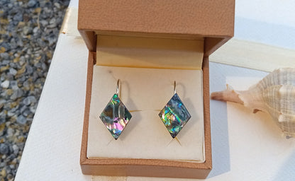 Náušnice s přírodní abalone perletí – Geometrická elegance z hlubin oceánu