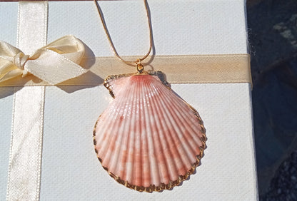 Pozlacený náhrdelník z chirurgické oceli s pravou mořskou mušlí – Pink Ocean