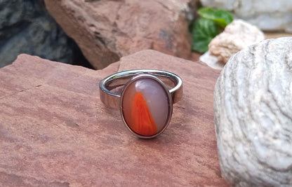 Ocelový prsten s přírodním achátem plamenným 15x11 mm – vel. 60