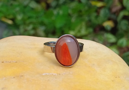 Ocelový prsten s přírodním achátem plamenným 15x11 mm – vel. 60