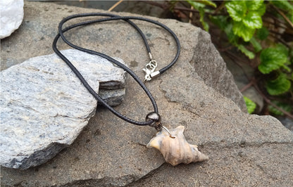 Přírodní boho náhrdelník s pravou mořskou mušlí na voskované šňůrce (37x23 mm)