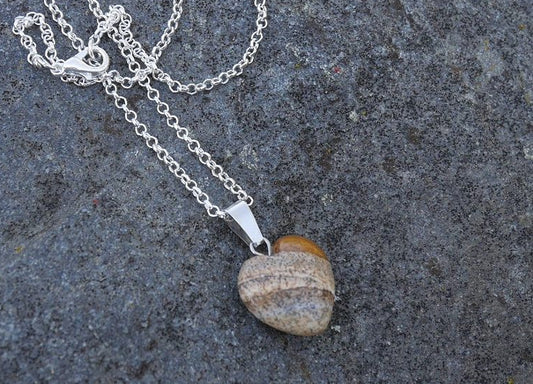 Náhrdelník s přívěskem srdce z obrázkového jaspisu, chirurgická ocel