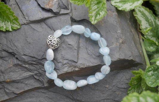 Klid oceánu Pružný náramek s přírodním akvamarínem