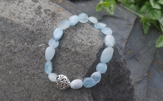 Klid oceánu Pružný náramek s přírodním akvamarínem