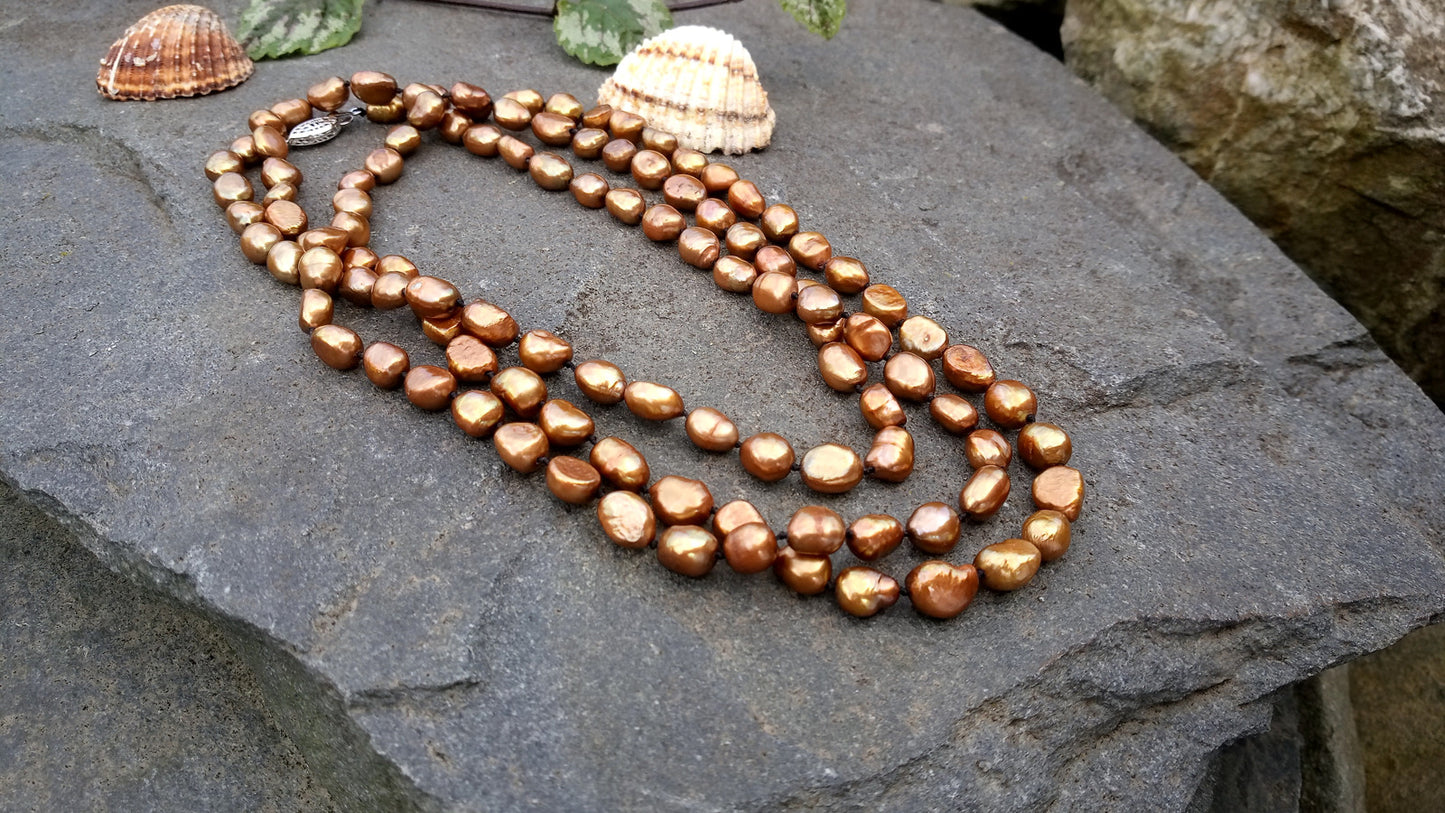 Exkluzivní variabilní náhrdelník „Golden Harvest“ – Pravé říční perly (125 cm)