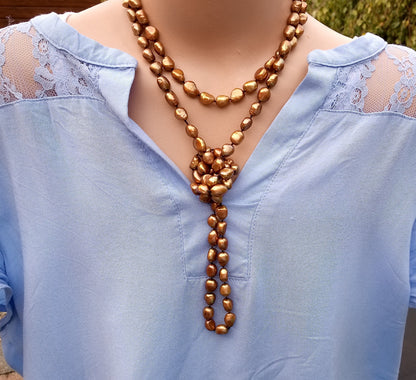Exkluzivní variabilní náhrdelník „Golden Harvest“ – Pravé říční perly (125 cm)