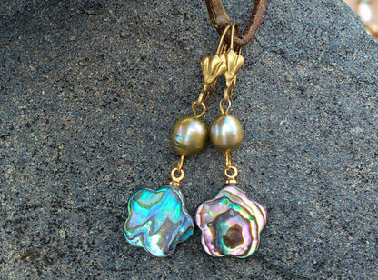 Magické náušnice s abalone perletí a říční perlou