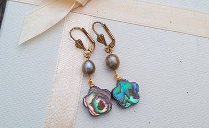 Magické náušnice s abalone perletí a říční perlou