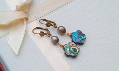 Magické náušnice s abalone perletí a říční perlou