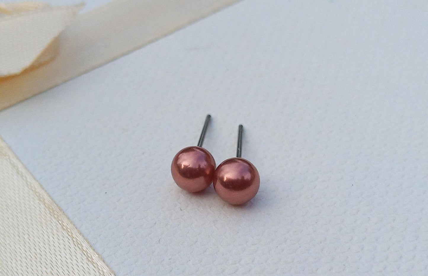 Perlové náušnice „Rose Copper“ – Pravé říční perly & Chirurgická ocel