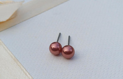 Perlové náušnice „Rose Copper“ – Pravé říční perly & Chirurgická ocel