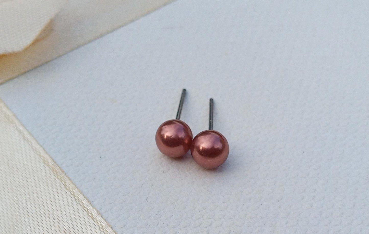 Perlové náušnice „Rose Copper“ – Pravé říční perly & Chirurgická ocel