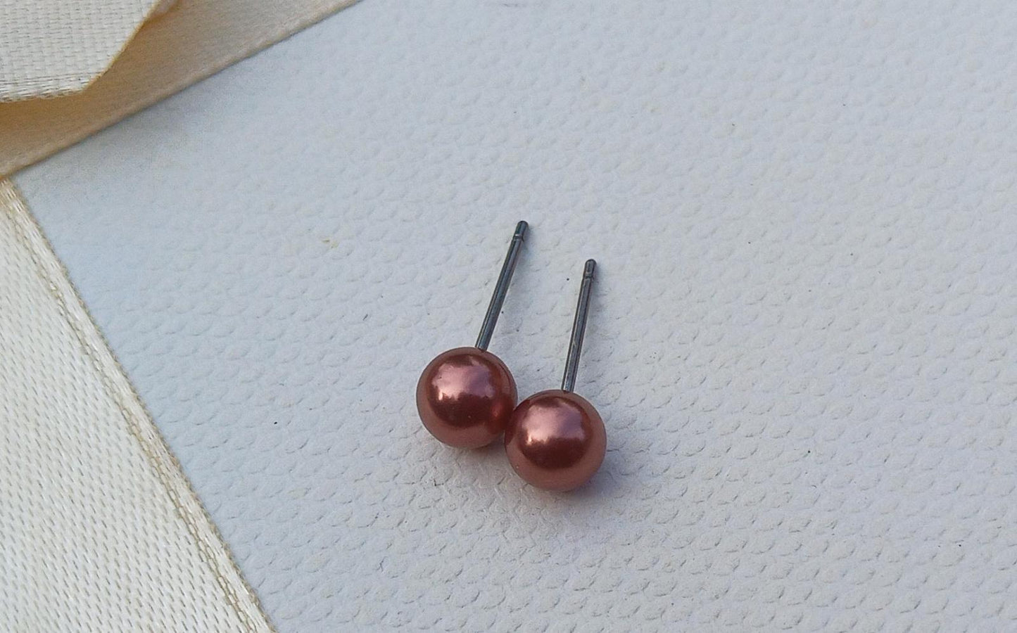 Perlové náušnice „Rose Copper“ – Pravé říční perly & Chirurgická ocel