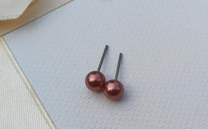 Perlové náušnice „Rose Copper“ – Pravé říční perly & Chirurgická ocel