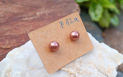 Perlové náušnice „Rose Copper“ – Pravé říční perly & Chirurgická ocel