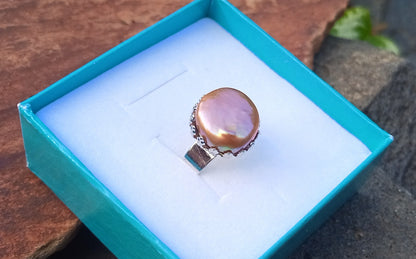 Exkluzivní prsten s hnědou jihomořskou perlou (13 mm) – Chirurgická ocel