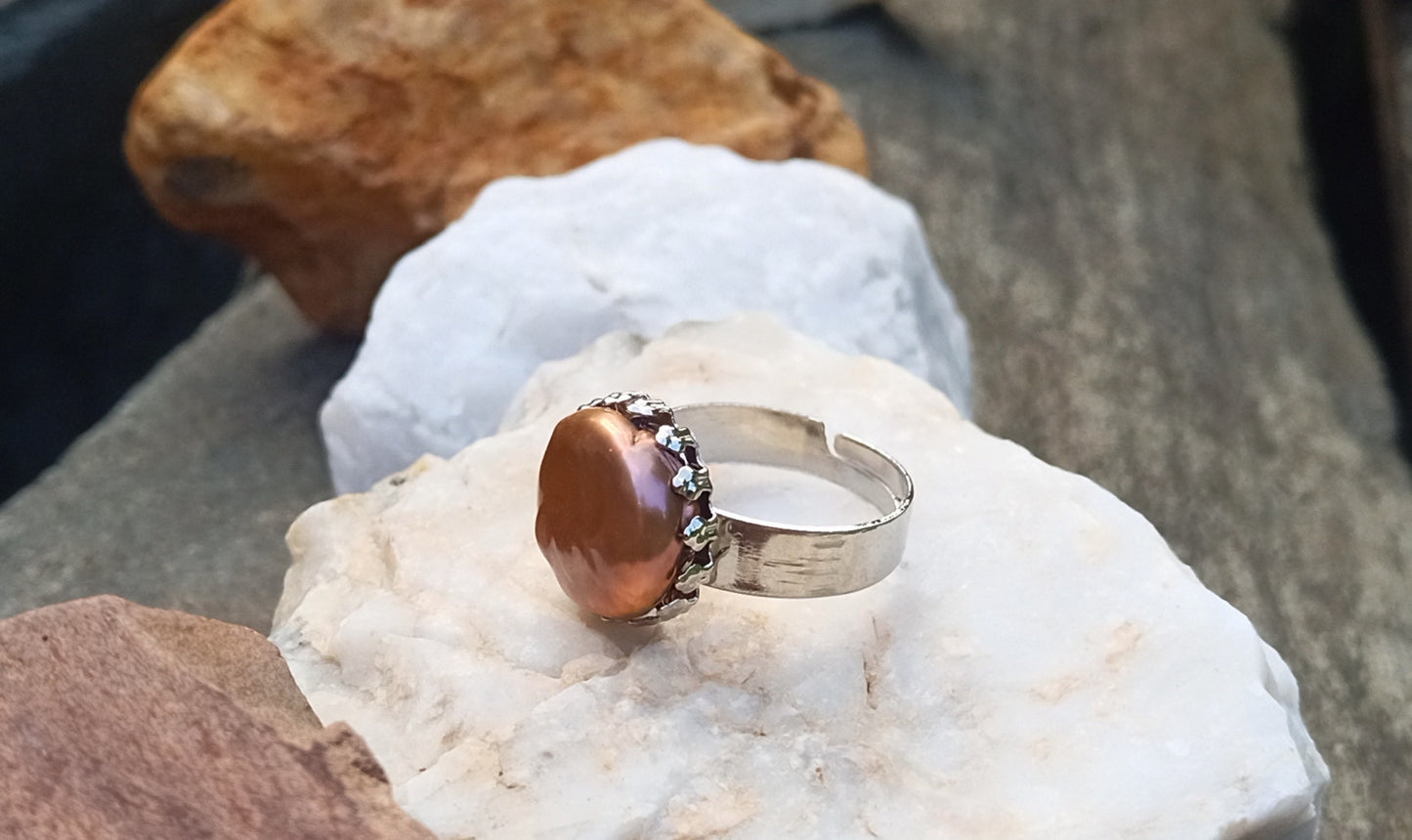 Exkluzivní prsten s hnědou jihomořskou perlou (13 mm) – Chirurgická ocel